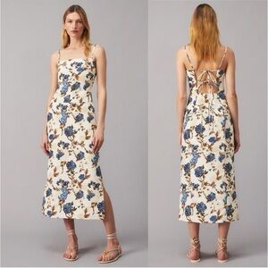 Tory Burch Blue and Brown Floral Strapless Dress